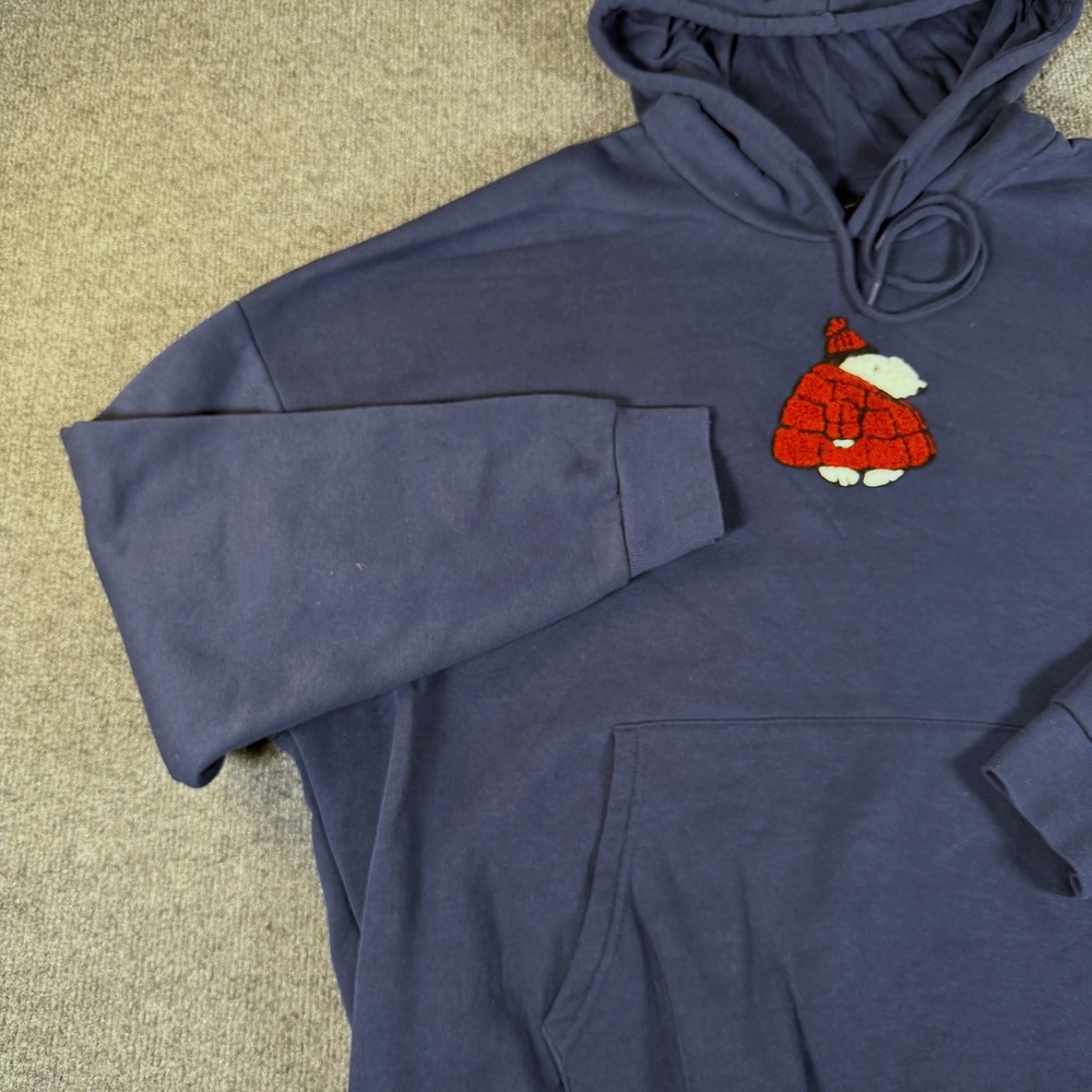 Peanuts Snoopy Blue Hoodie Mens 2XL Puffer Jacket Graphic Chenille Patch #3772 - Picture 9 of 10